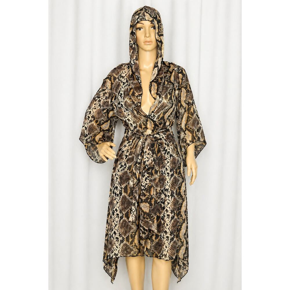 Snake Swim Semi-Sheer Python Print Hooded Wrap Cover-Up / Dress 🐍✨